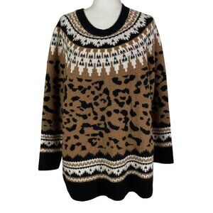 Torrid Sweater Sz 2 2X 18 20 Vegan Cashmere Fair Isle Animal Print Pullover Brow